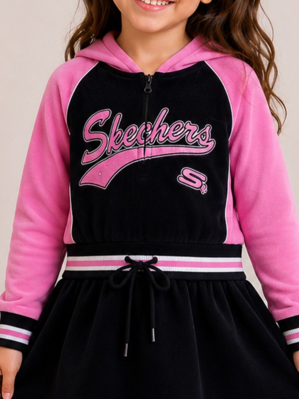 SKECHERS Kids Girls Black Pink Sweater Dress Hoodie Size 8